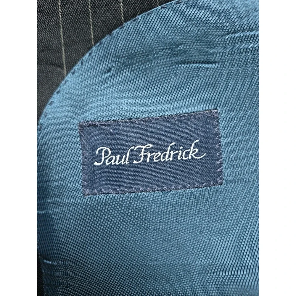 Paul Fredrick Mens Navy Pinstripe Wool Sports Coat 42R 2 Button Blazer USA